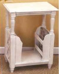 Wood Side Table w/Magazine Rack Antique White
