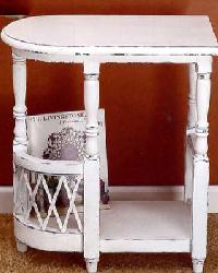 Wood Side Table w/Magazine Rack Distressed White