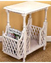 Wood Lattice Table w/Magazine Holder Distressed Antique White