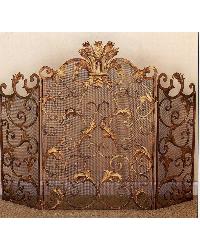 Three Panel Acanthus Leaf Fire Screen Antique Gold