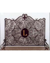 Fleur de Lis Monogram Fire Screen Burnished Gold
