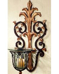 Scroll Wall Hurricane Holder Antique Brown and Gold