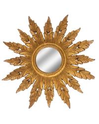 Round Guilded Resin Leaf Mirror Gold