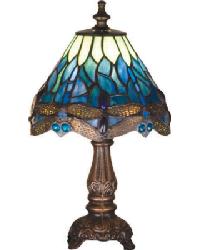 11.5 Inch High Tiffany Hanginghead Dragonfly Mini Lamp Blue/Green Lt Blue Green