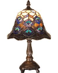 13.5 Inch High Tiffany Peacock Feather Mini Lamp